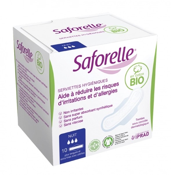Saforelle Serviettes Hygiéniques en Coton Bio Nuit